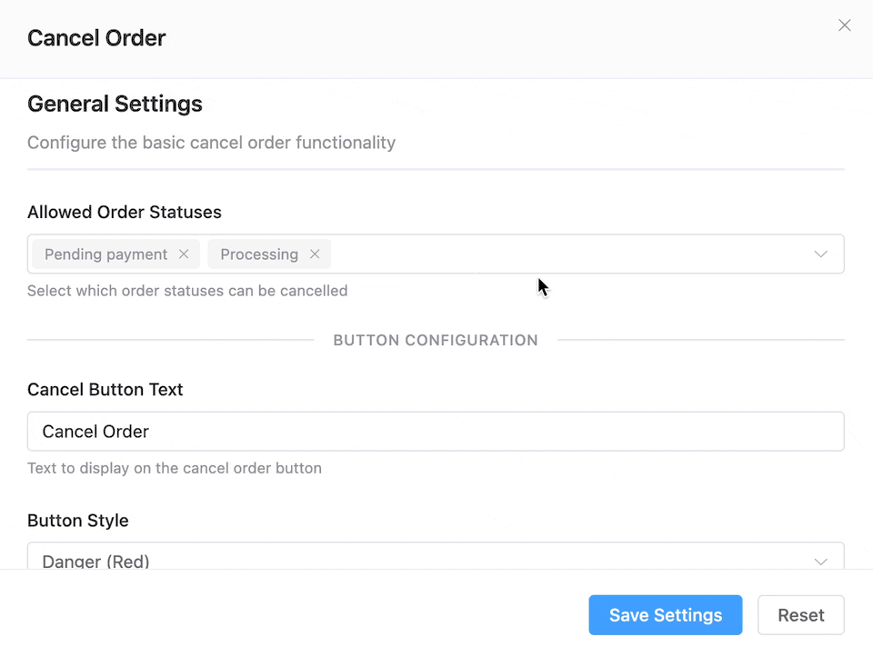 Swiss Knife Cancel Order Settings