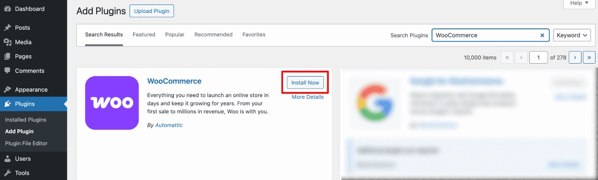 Install WooCommerce Plugin