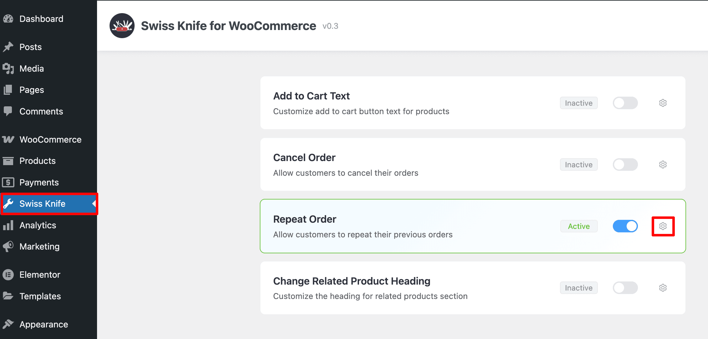 Open Swiss knife for WooCommerce Repeat Settings