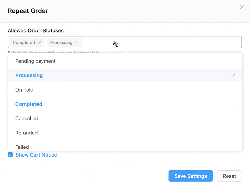 Swiss Knife For WooCommerce Repeat Order Settings