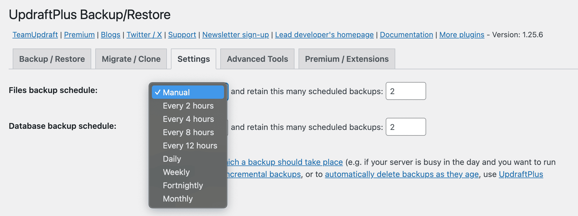 UpdraftPlus Settings