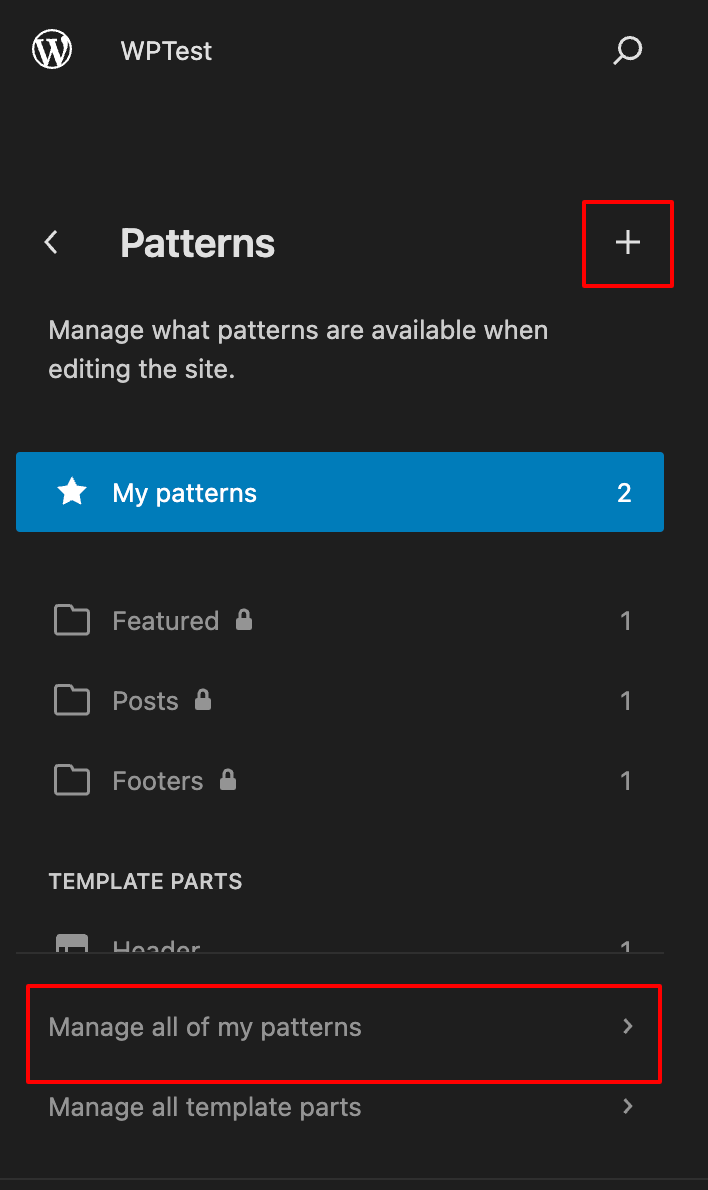 Site Editor: Add New and Manage Pattern Settings
