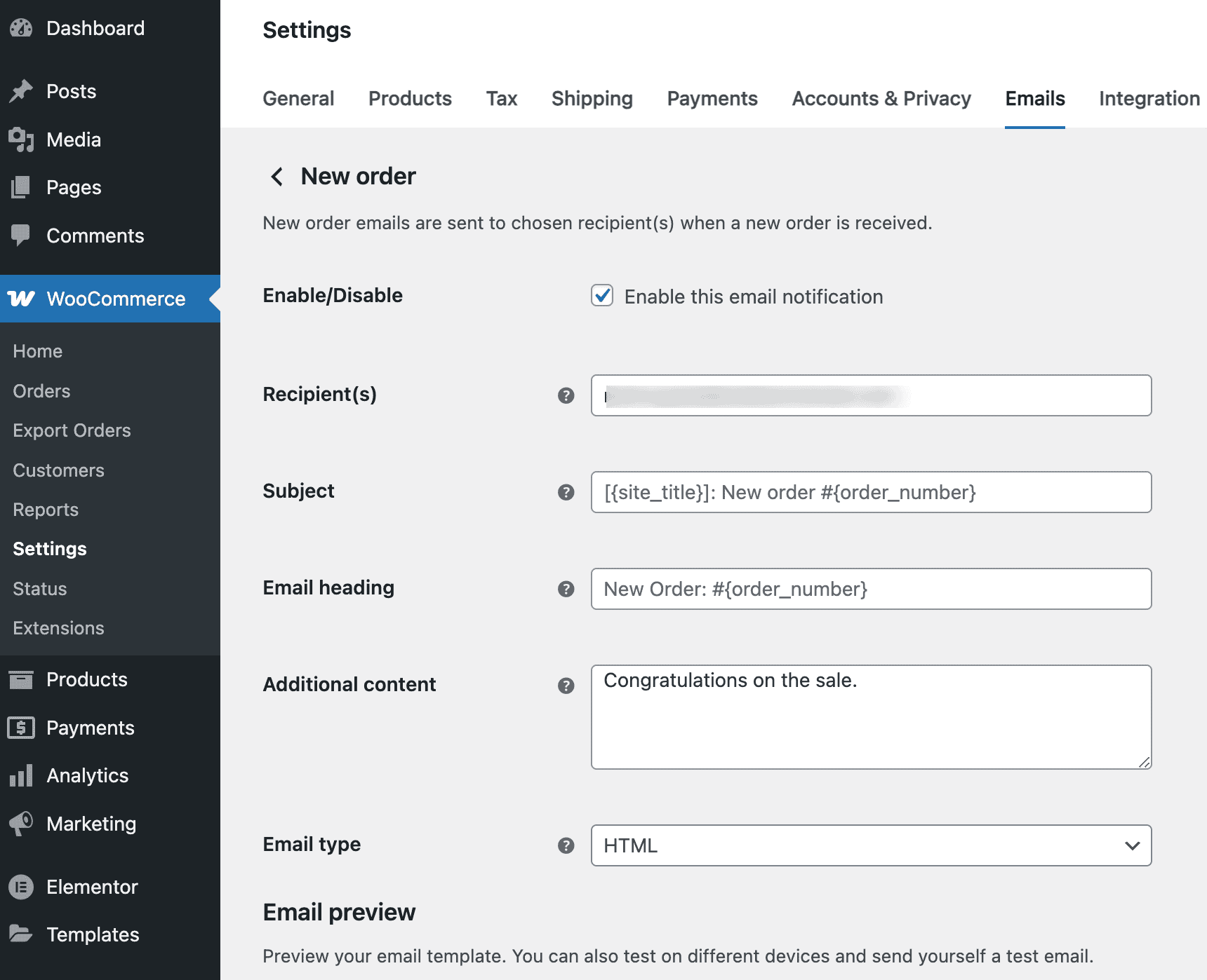 WooCommerce: Edit Individual Email Settings