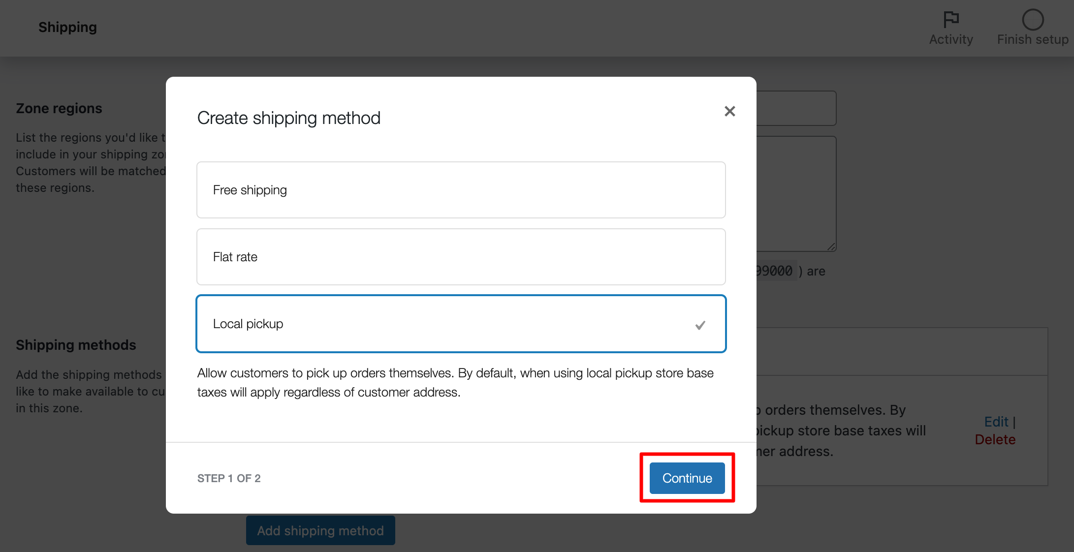 WooCommerce Local Pickup: Select Local Pickup Shipping Method