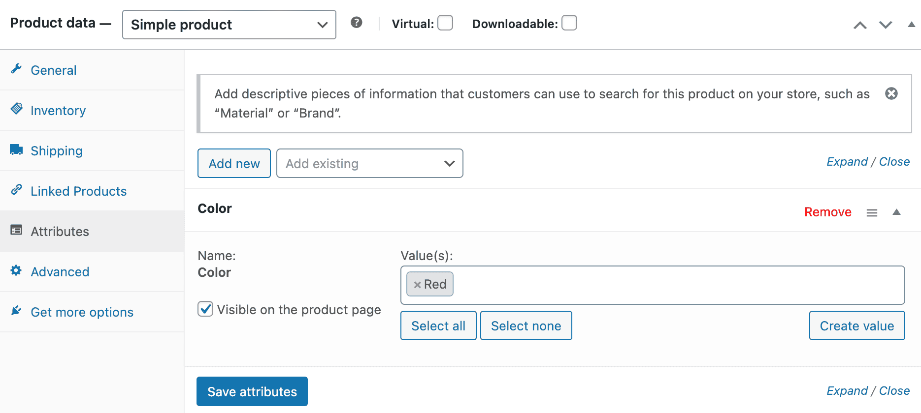 WooCommerce: Product Attributes Settings