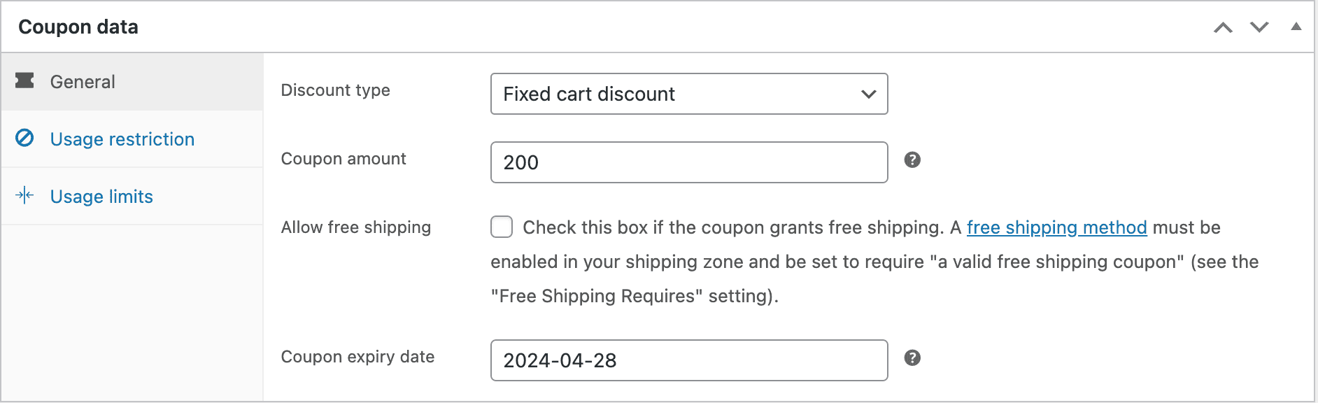 Coupon Code General Settings