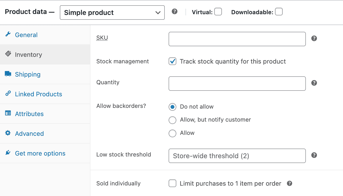 WooCommerce: Product Inventory Settings
