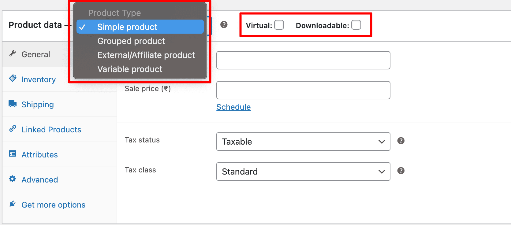 WooCommerce: Select Product Type