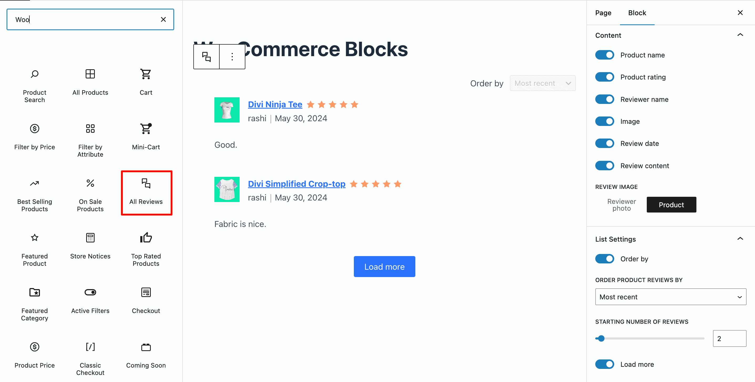 WooCommerce All Reviews Block