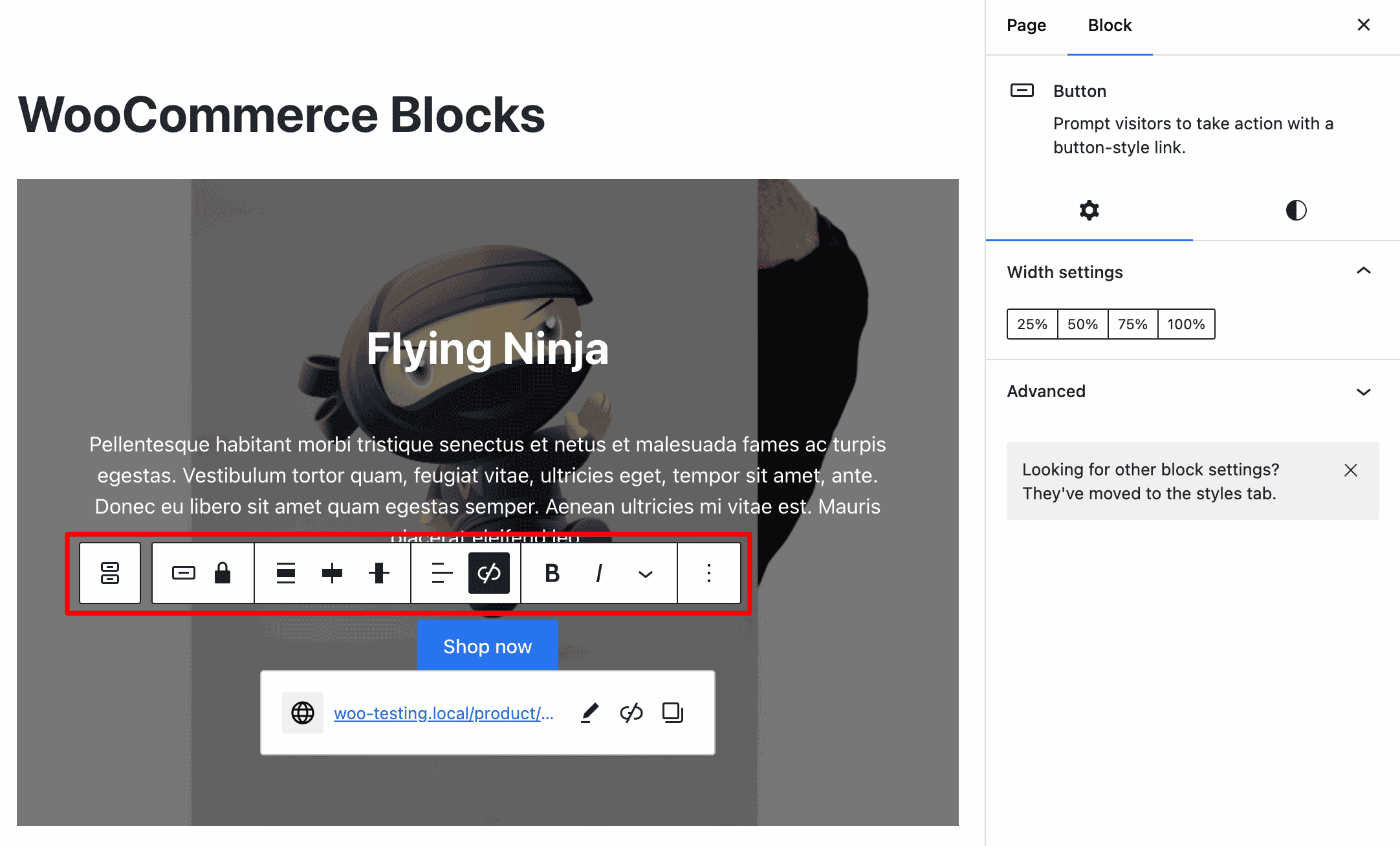 WooCommerce Featured Product Block Button