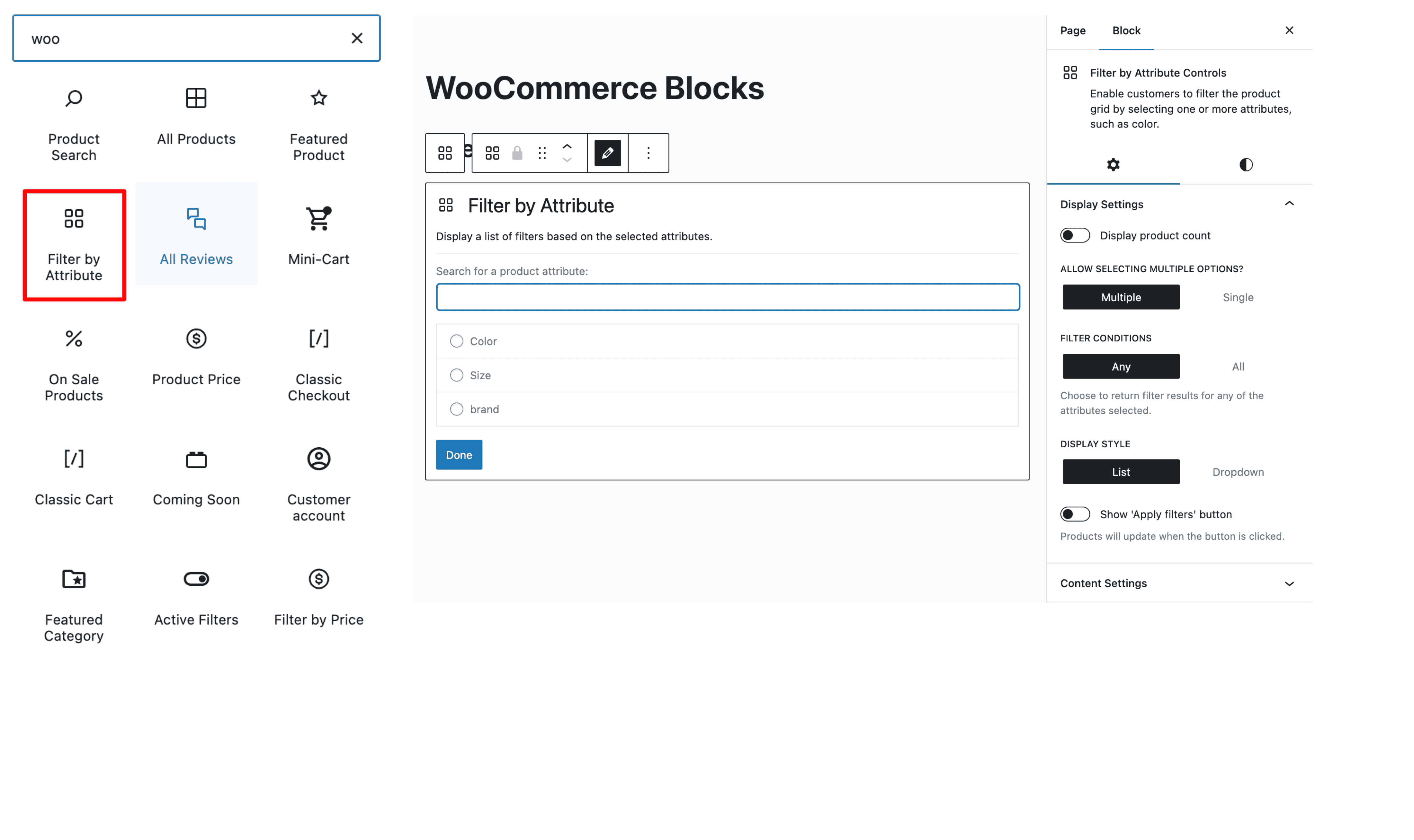WooCommerce Filter By Attributes Block