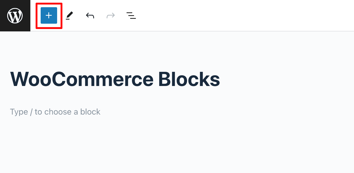Plus Sign to Add WooCommerce Blocks
