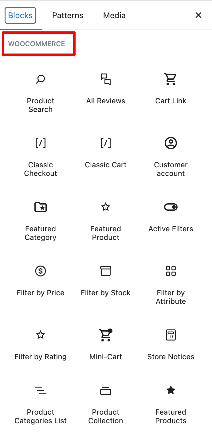 WooCommerce Blocks under WooCommerce Section