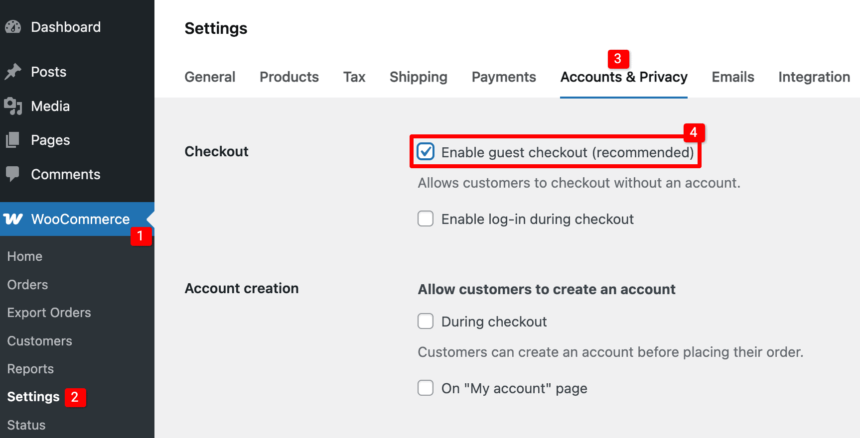 WooCommerce Account: Enable Guests Checkout