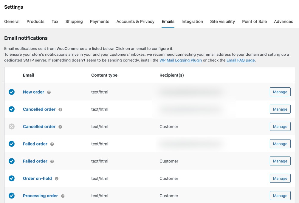 WooCommerce Settings: Email