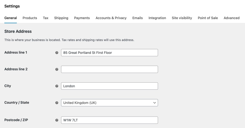 WooCommerce Store Address