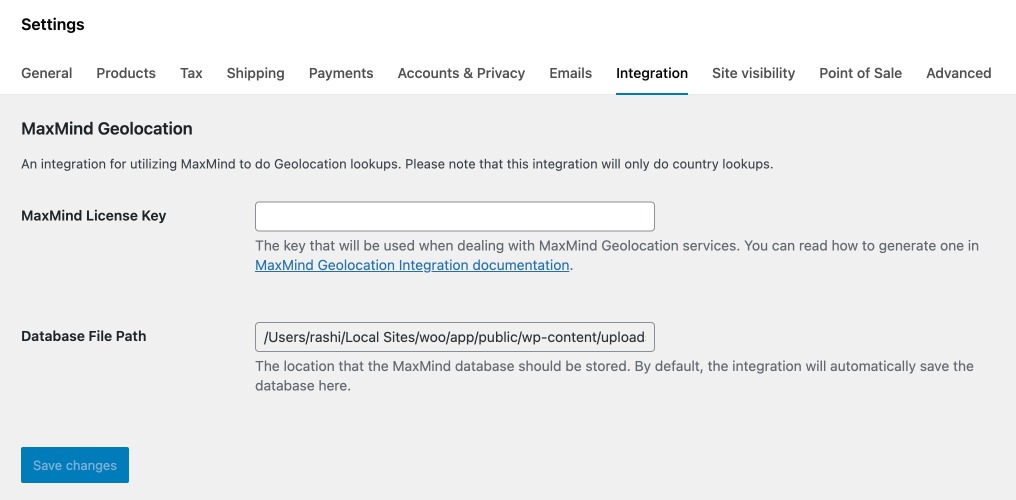 WooCommerce Settings: Integration