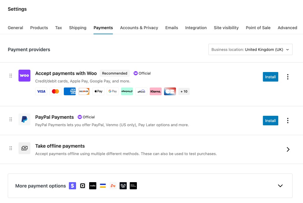 WooCommerce Settings: Payment