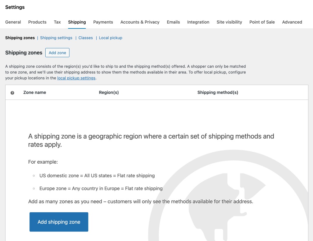 WooCommerce Settings: Set up Shipping