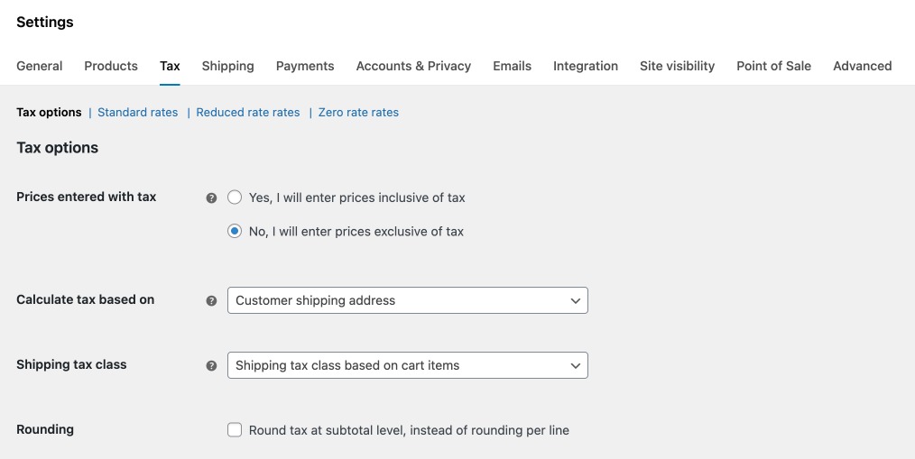 WooCommerce Tax Settings