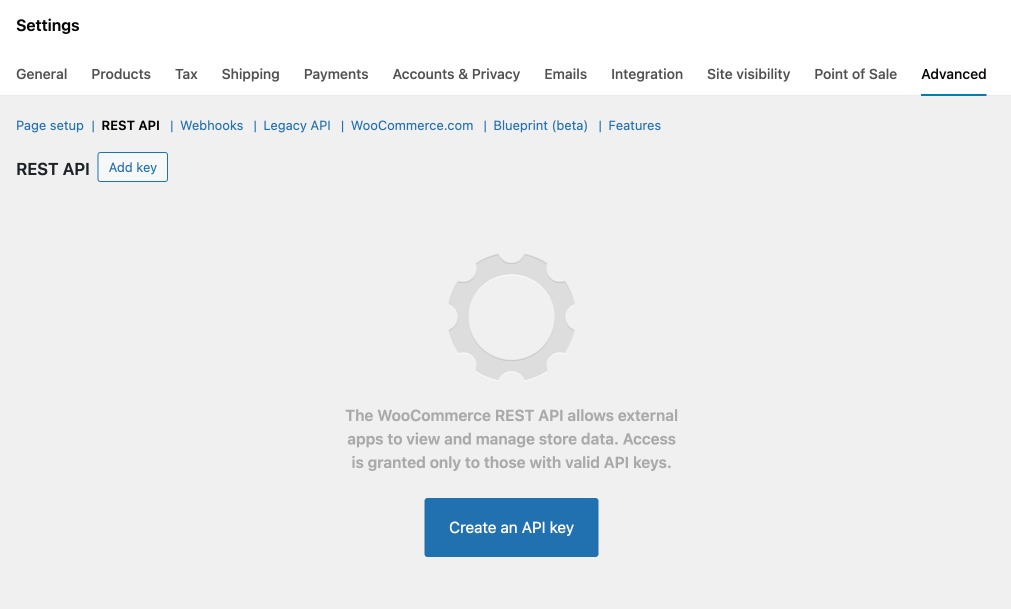 WooCommerce Settings: Rest API/Webhooks