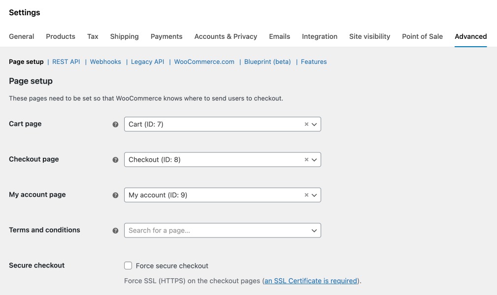 WooCommerce Settings: Page Setup