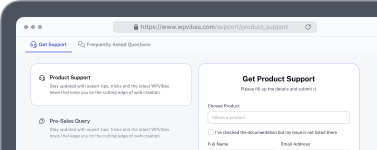 WPVibes customer support portal providing reliable assistance and product support