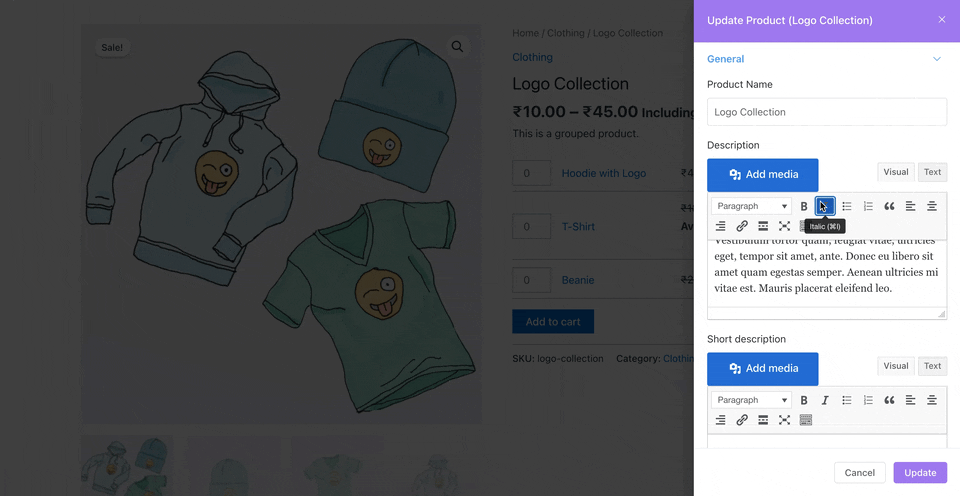 Frontend Product Editor: Grouped Product General Settings