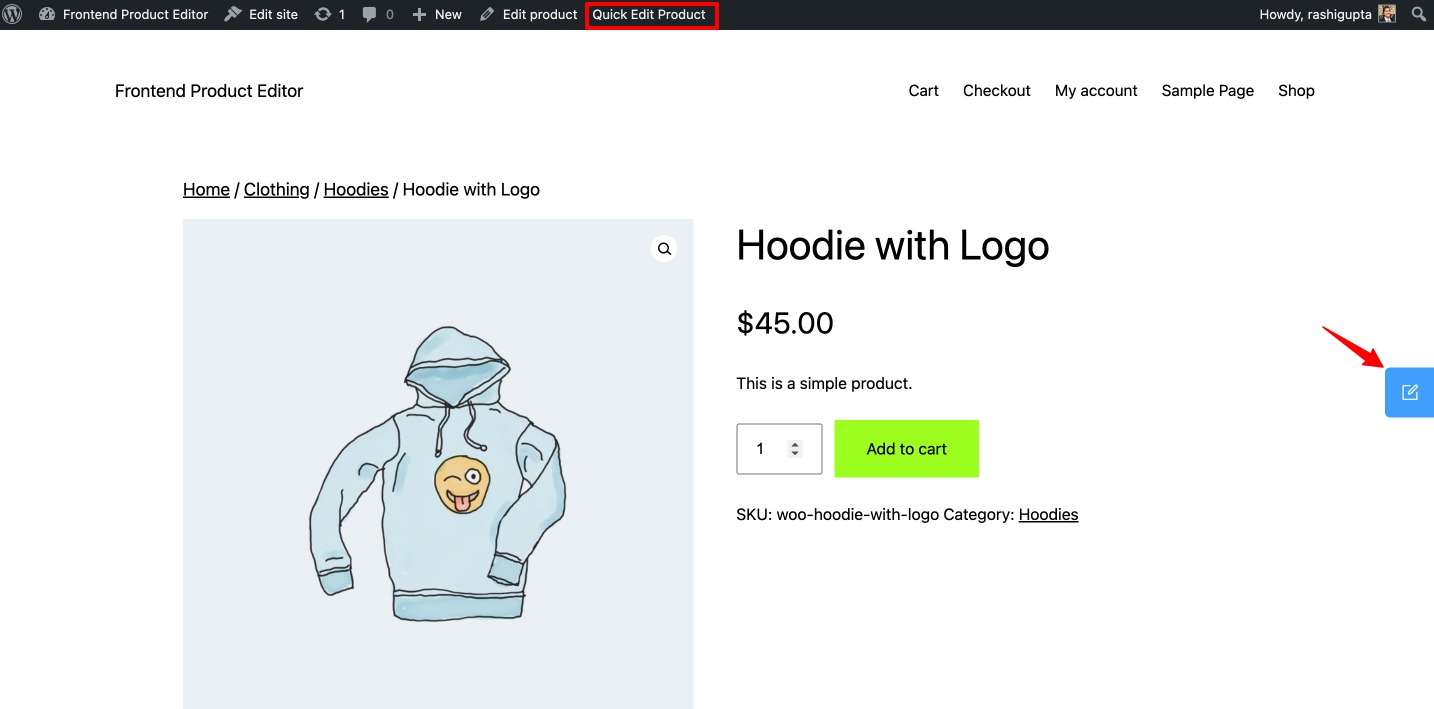 Frontend Product Editor Editing Products Trigger Buttons