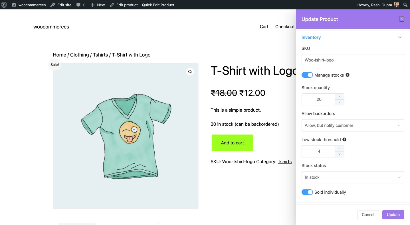 Frontend Product Editor: Product Inventory Settings