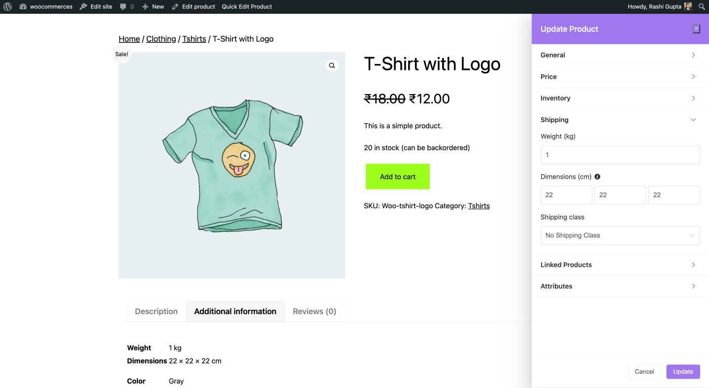 Frontend Product Editor: Product Shipping Settings