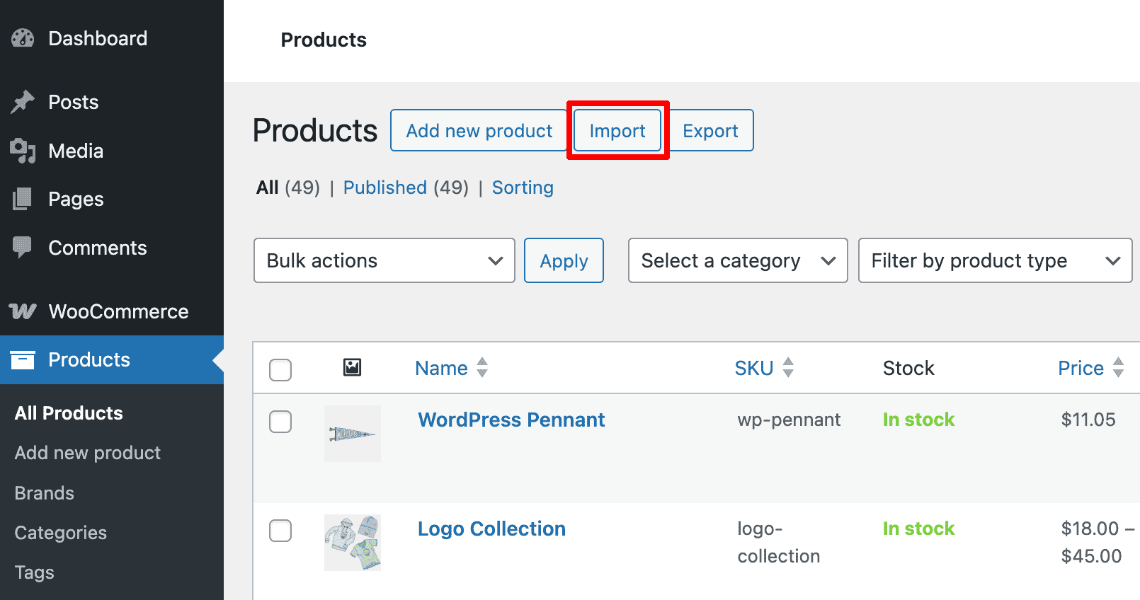 Import Products in WooCommerce Store