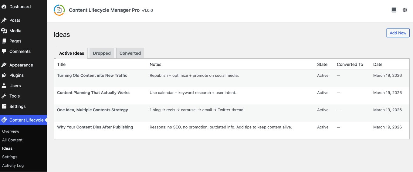 Add New Idea to Manage