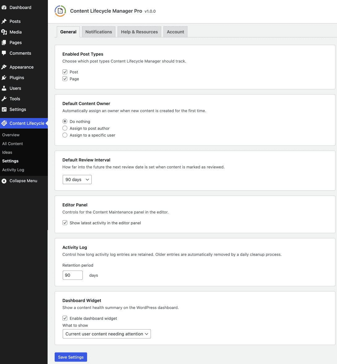 Content Lifecycle Manager General Settings
