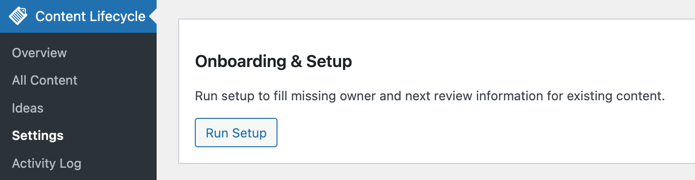 Run Onboarding Setup in Content Lifecycle Manager