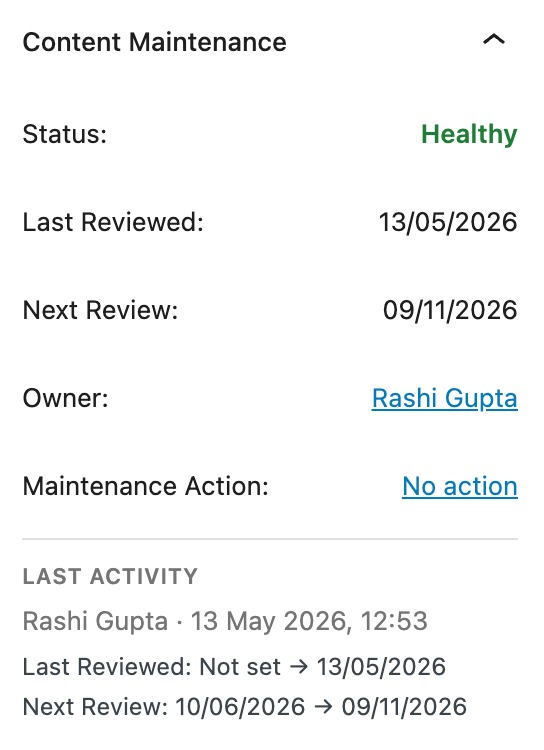 Content Maintenance Last Activity Action