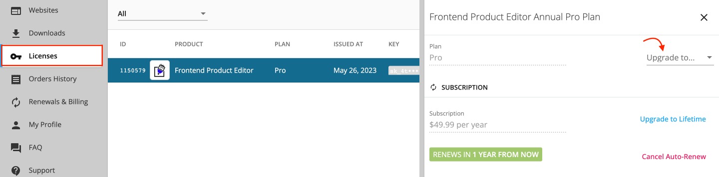 Upgrade Frontend Product Editor License