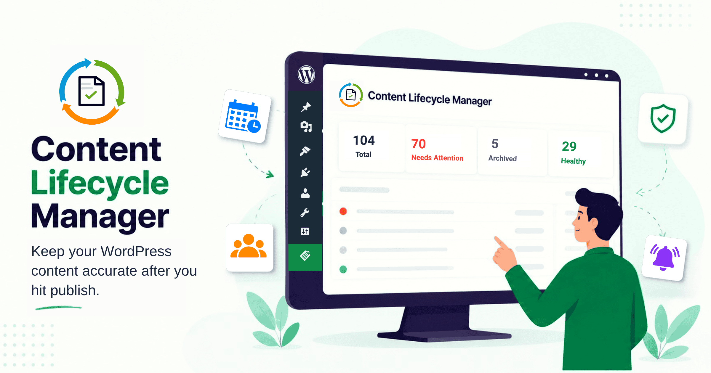 Content Lifecycle Manager dashboard inside WordPress.