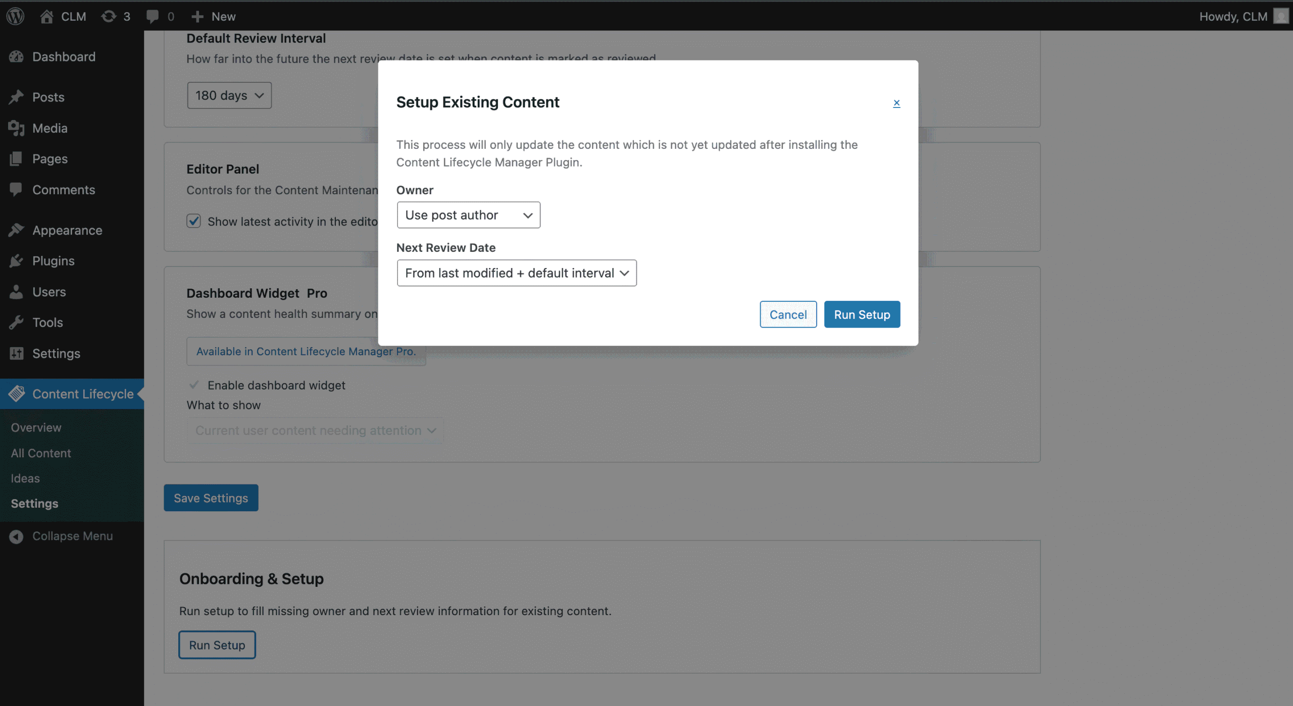 The onboarding flow brings existing content into the workflow.