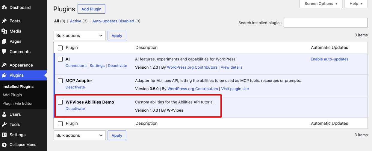 Installed Custom Created Plugin in WordPress