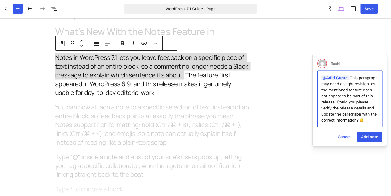 Add Notes on Particular Line or Whole Para