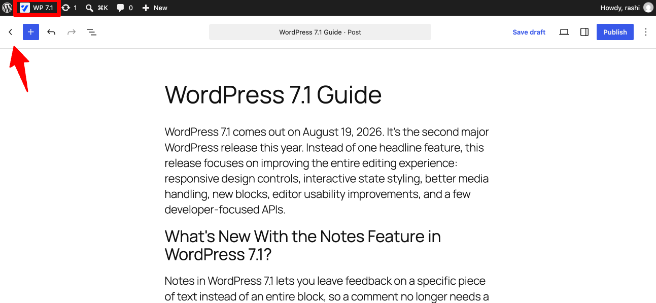 WordPress Admin Toolbar and Back Button Displayed on Post Editor