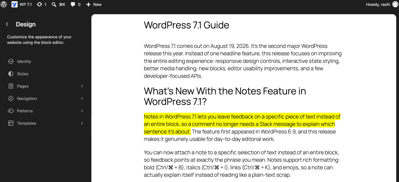 WordPress Admin Toolbar Displayed on Site Editor
