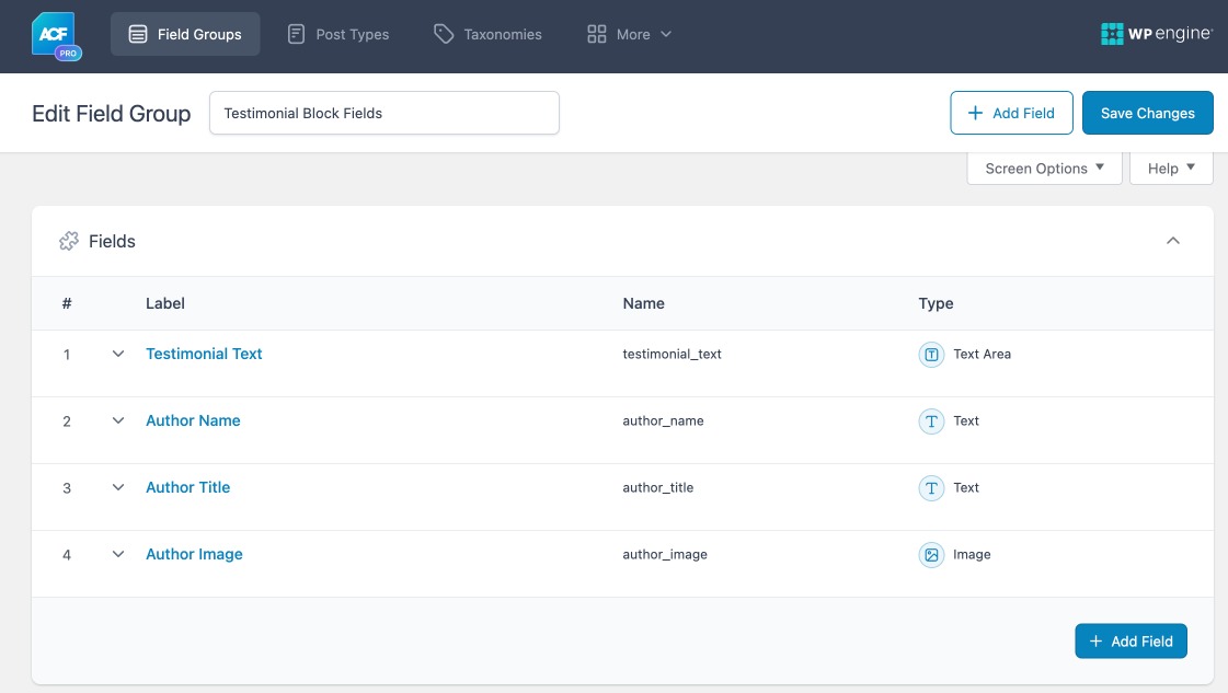 Create ACF Field Group for Testimonial Block