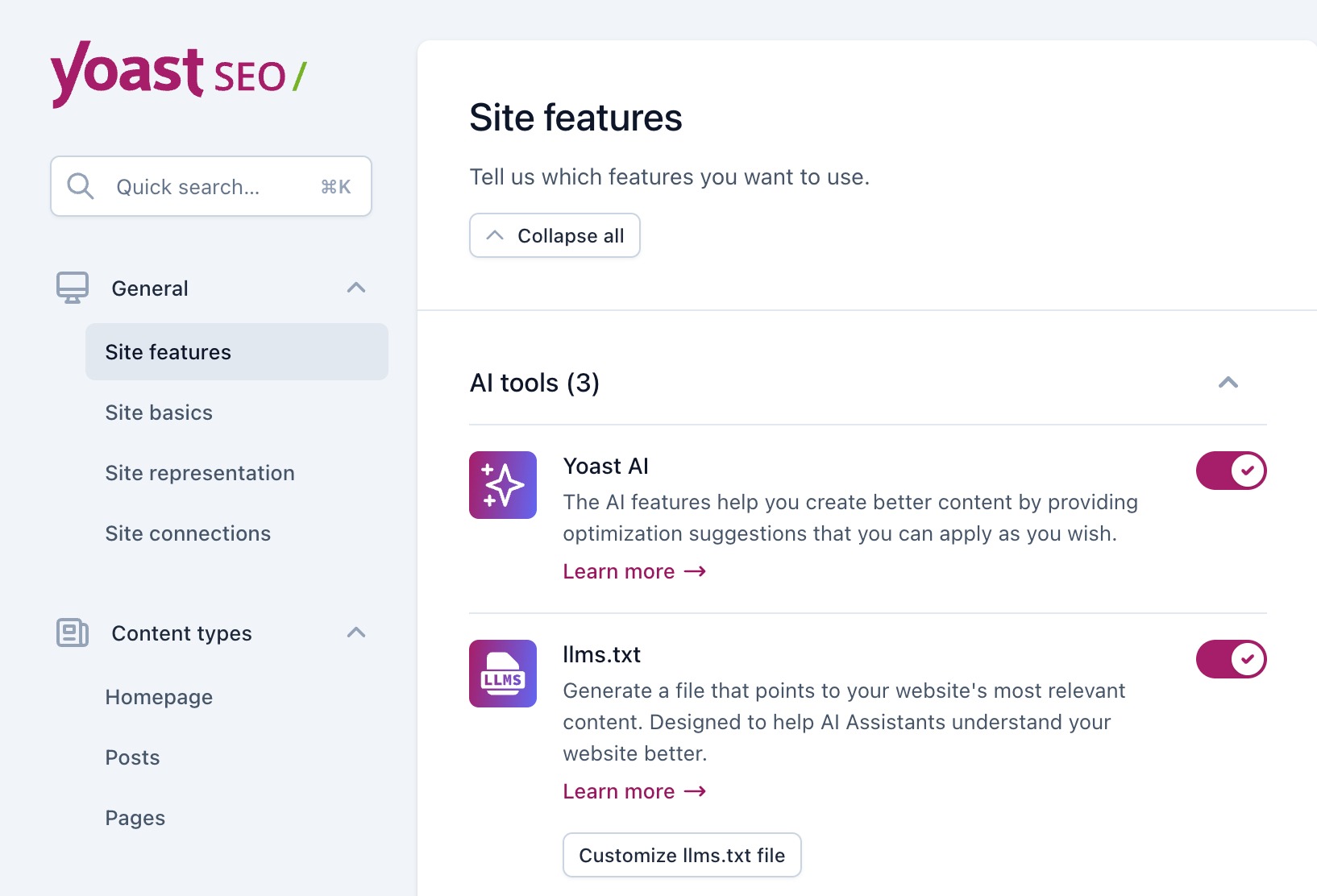 Enable llms.txt in Yoast SEO Plugin for WordPress