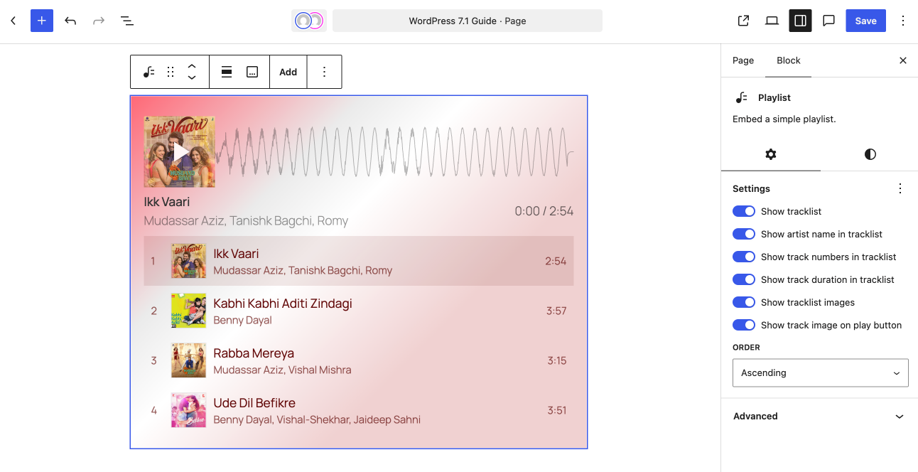 New Playlist Blocks In WordPress 7.1