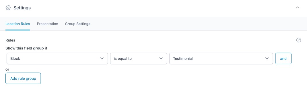 Set ACF Field Group Settings