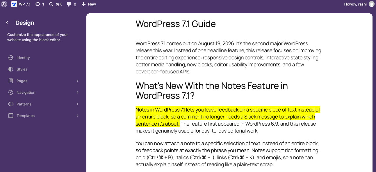 Site Editor Matched User Profile Theme in WordPress